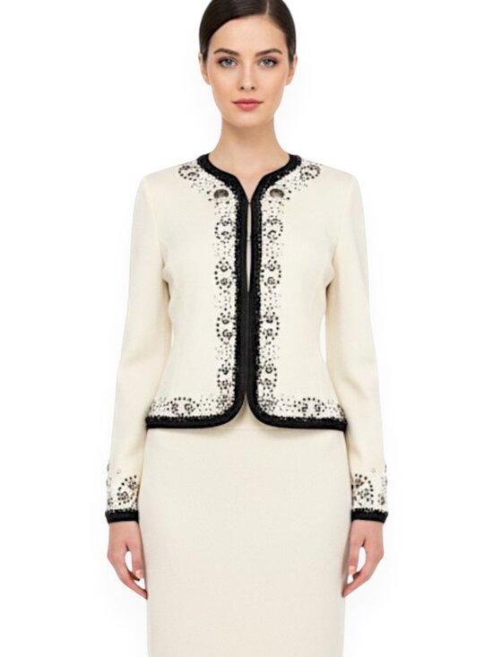 St. John Jackets & Blazers - St. John Jacket Couture White Studded Embellished Fringe Blazer $2095 NWT New 2